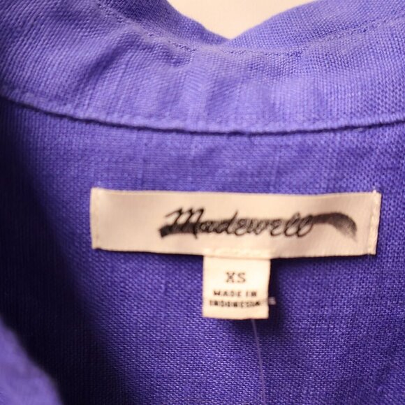 Madewell Women Size XS 100% Linen Mini Shift Dress V neck In Blue Star. - Picture 4 of 14